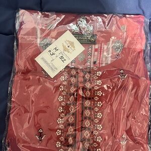 Embroidered Long Sleeve Women's Dress in Red